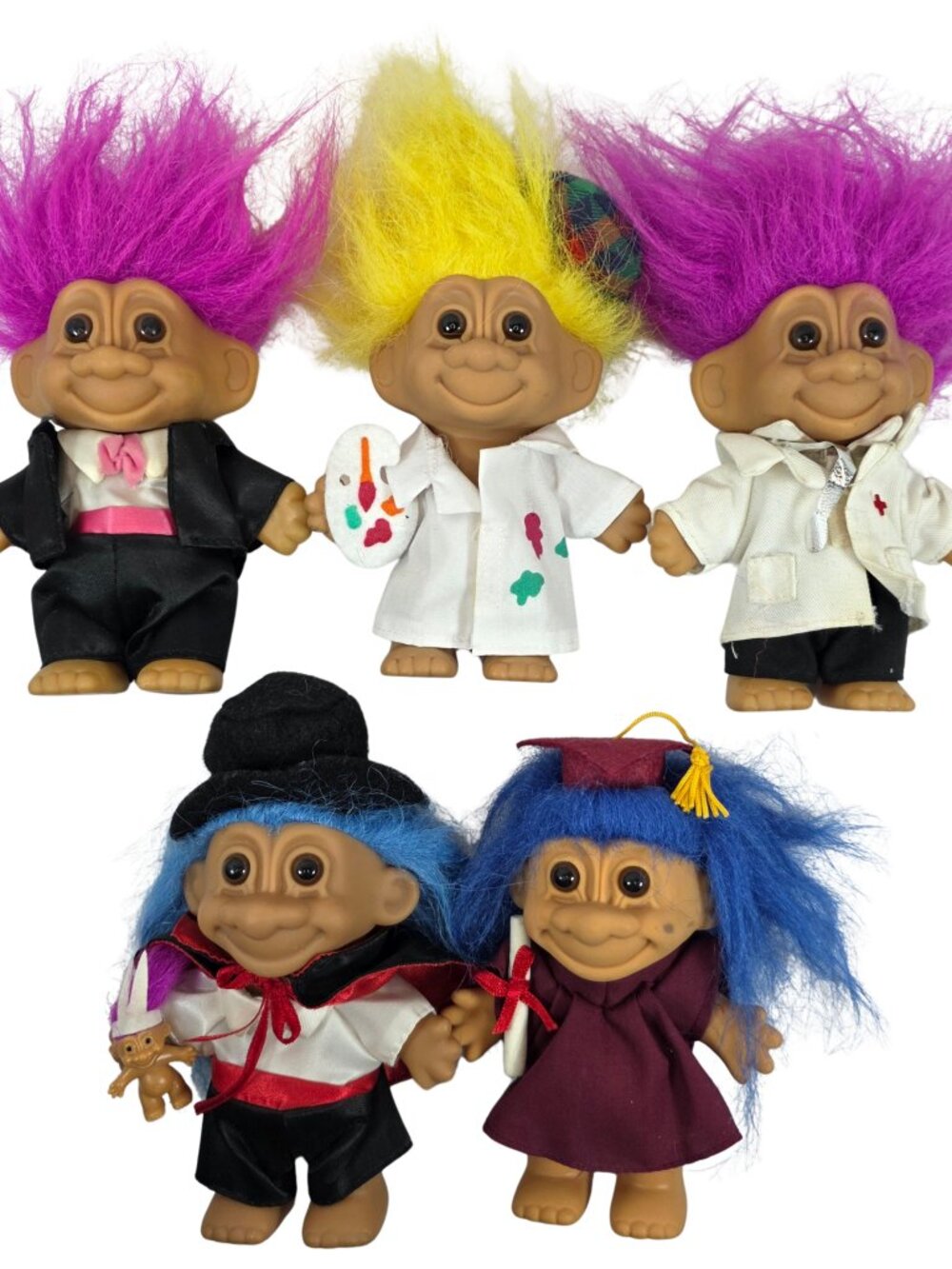 Vintage Russ Troll Dolls Lot of 5 Career Doctor Artist Graduate Magician 90s